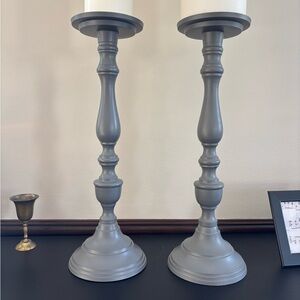 2 Elegant Gray Candle Holders